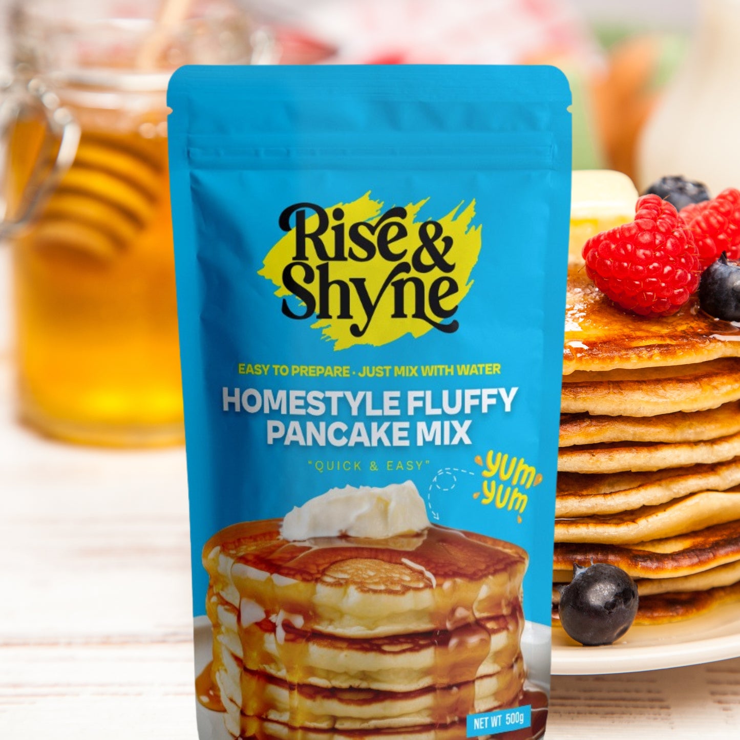 Rise & Shyne Fluffy Pancake Mix.